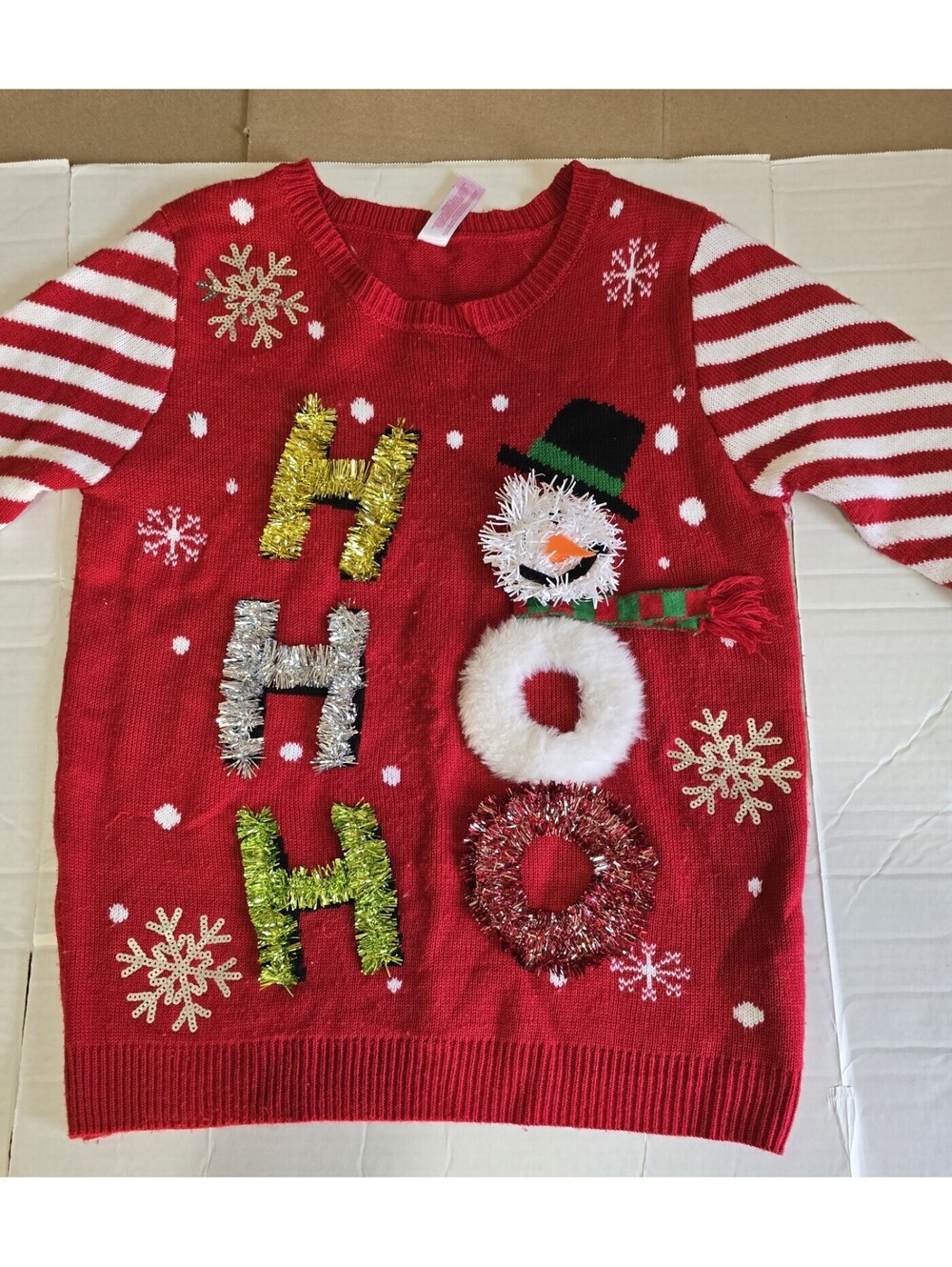 Women's Ugly Christmas Sweater JR. XL 15/17 Snowman Snowflake Garland Sequins